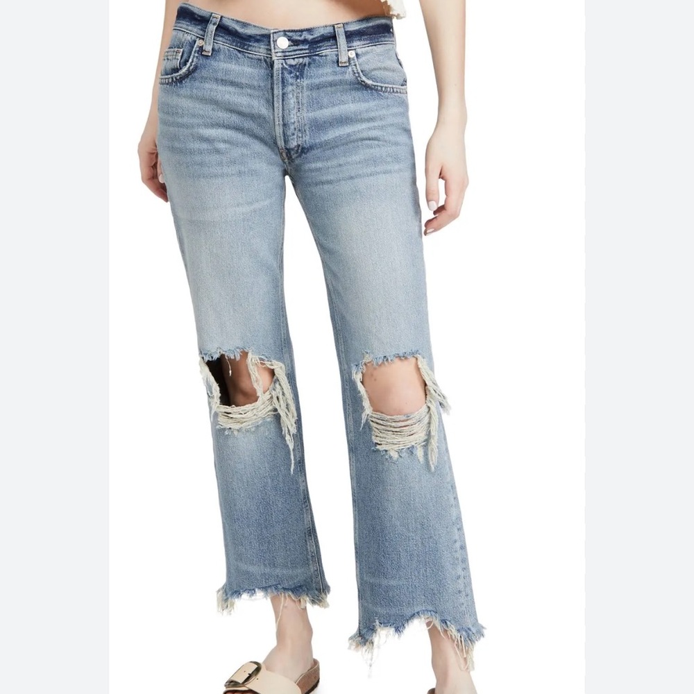 Free People We the Free Maggie mid-rise straight leg distressed jeans in Blue